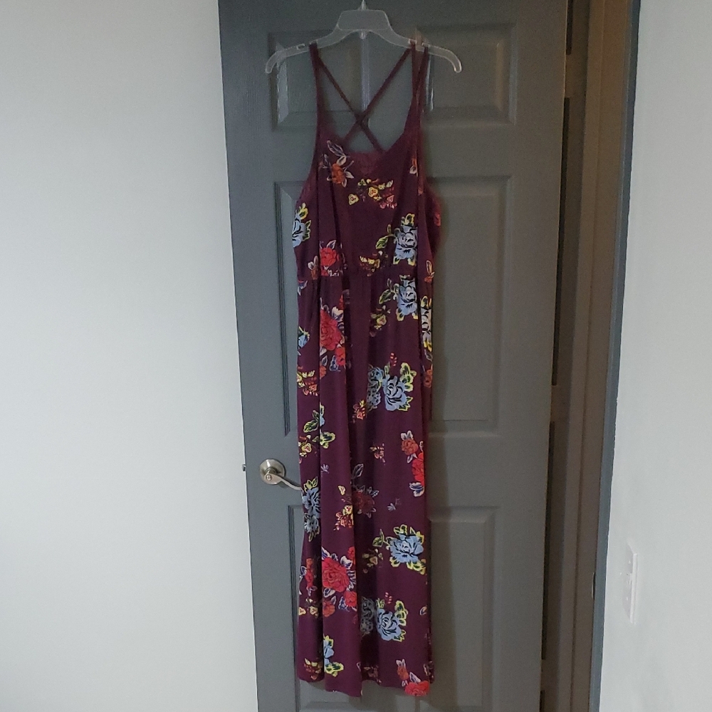 Purple Floral Maxi Dress with Strappy Back